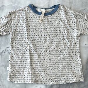 Childhoods Clothing Blue and White Short Sleeve Boxy Tee with Ribbed Collar